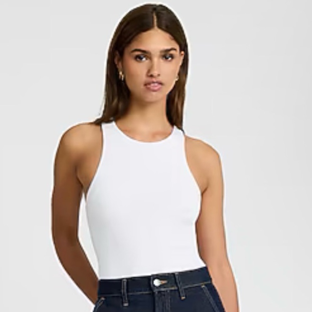 🤍Small White Express Sleeveless Body Suit Shirt Tank Top High Round Neck Shell🤍